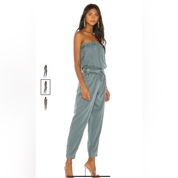 Young Fabulous & Broke Reeve Jumpsuit Teal Elastic Waist Chambray - Picture 2 of 11